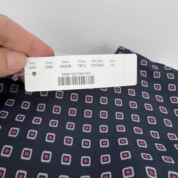 NWT J. Crew Navy Pink Pleated Full-skirt Jacquard Dress 00 Classy Career Retro - Picture 9 of 14